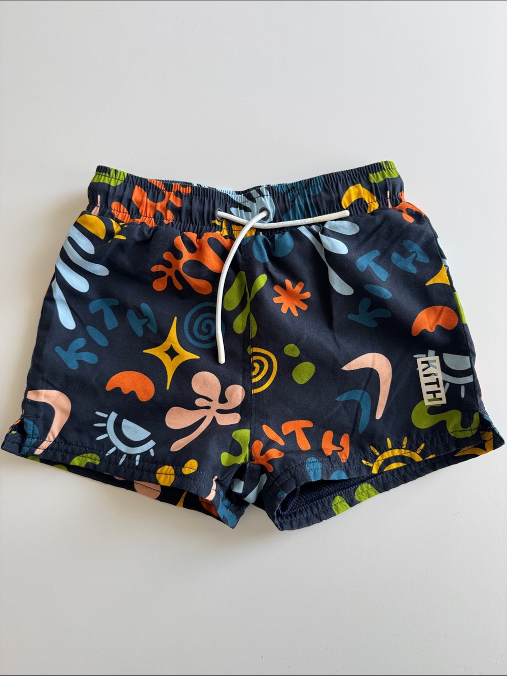 Kith Navy Multicolor Abstract Print Kids Swim Shorts